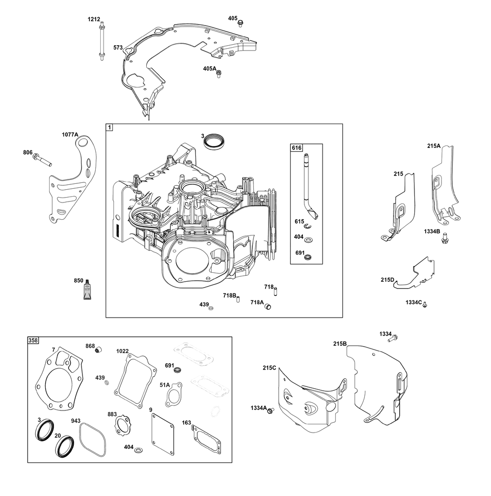 Cylinder Group Diagram and Parts List for 54E677-0004-J1 400000 - 699999 Briggs and Stratton Engine